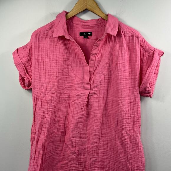 J. Crew Pink Soft Gauze Tunic Shirt Dress Size L Short Sleeves Summer - Picture 2 of 11